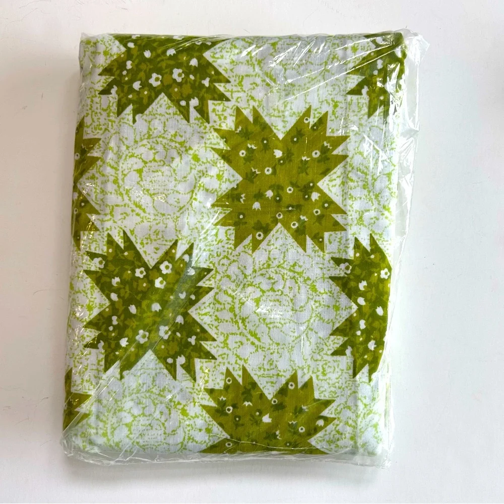 Vintage Sears Full Size Fitted Sheet NIP Shower of Stars Green White Poly Cotton